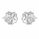Silver-Tone Flower Moissanite Stud Earrings