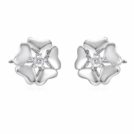 Silver-Tone Flower Moissanite Stud Earrings