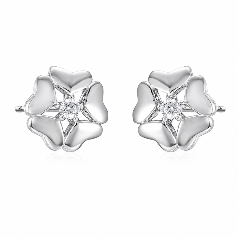 Silver-Tone Flower Moissanite Stud Earrings