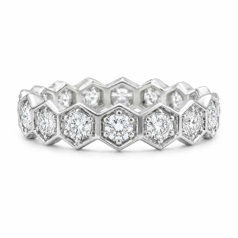 Hexagon Bezel-Set Moissanite Eternity Band