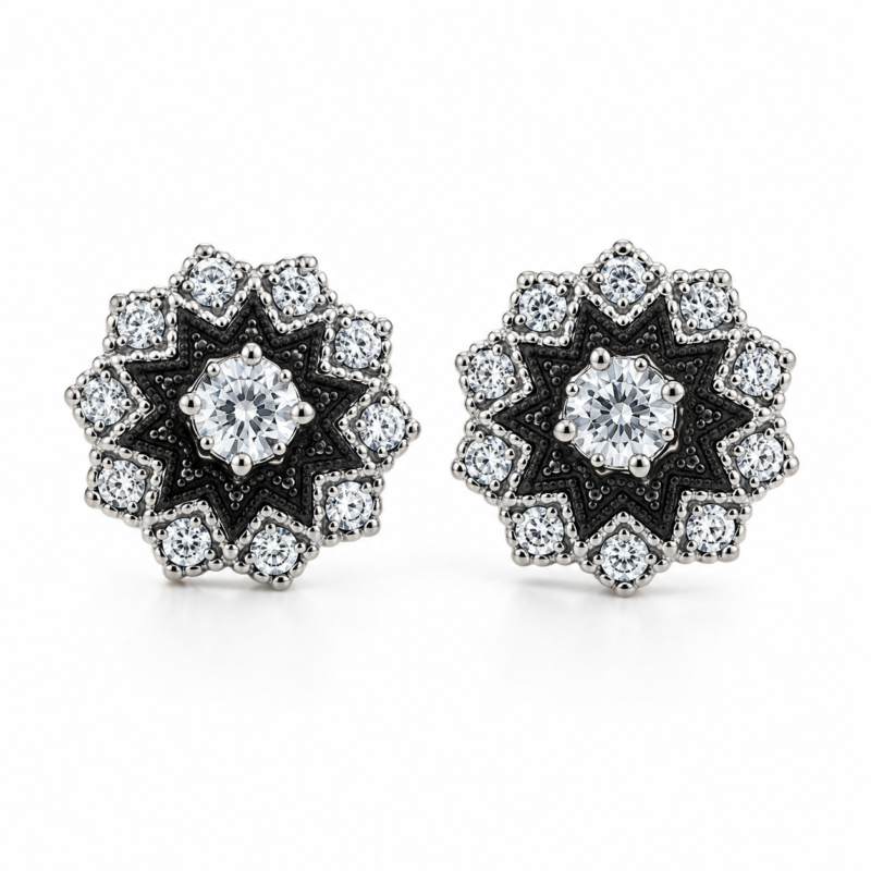 Floral Halo Moissanite Stud Earrings