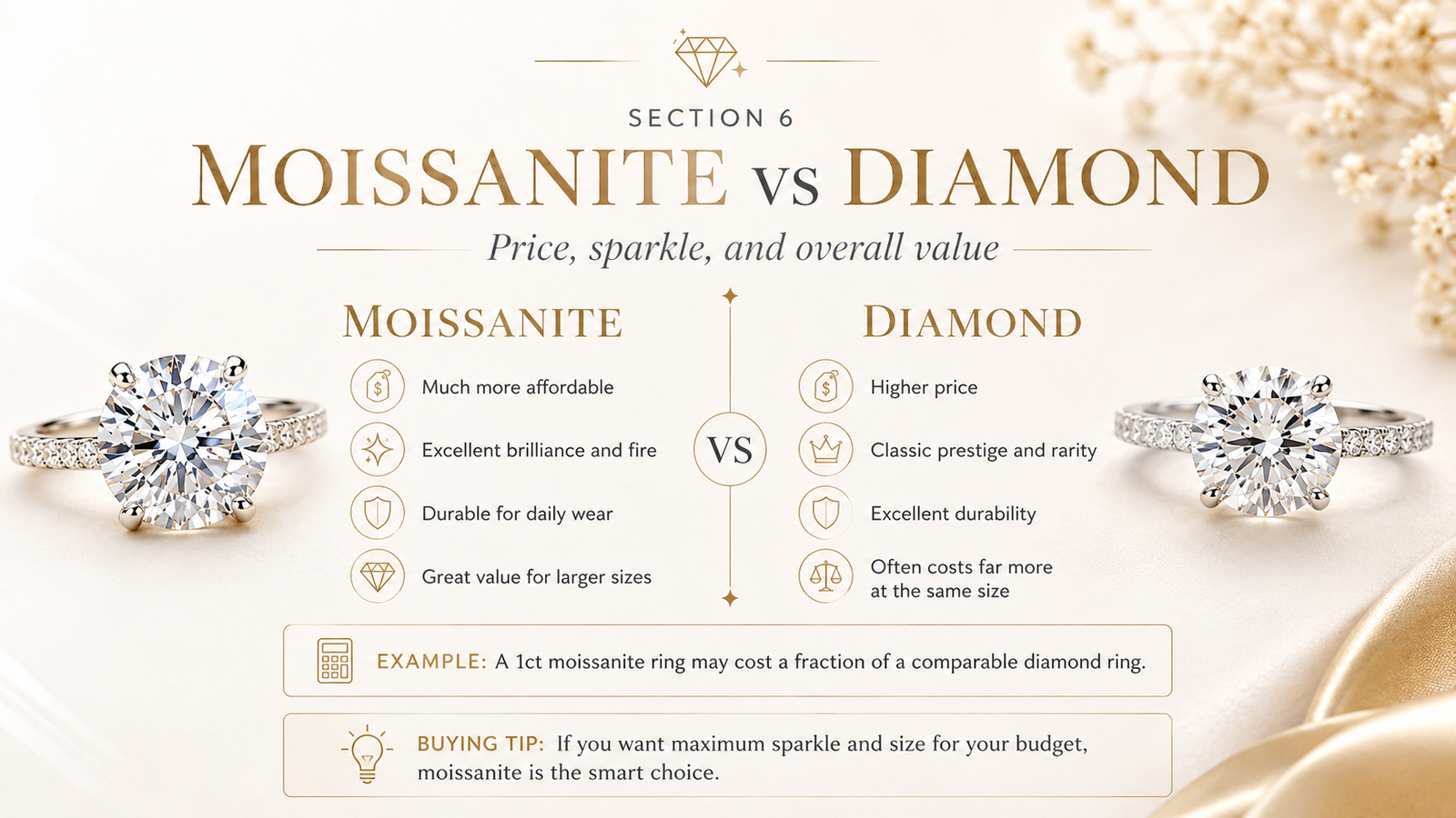 Moissanite vs diamond price and value comparison buying guide