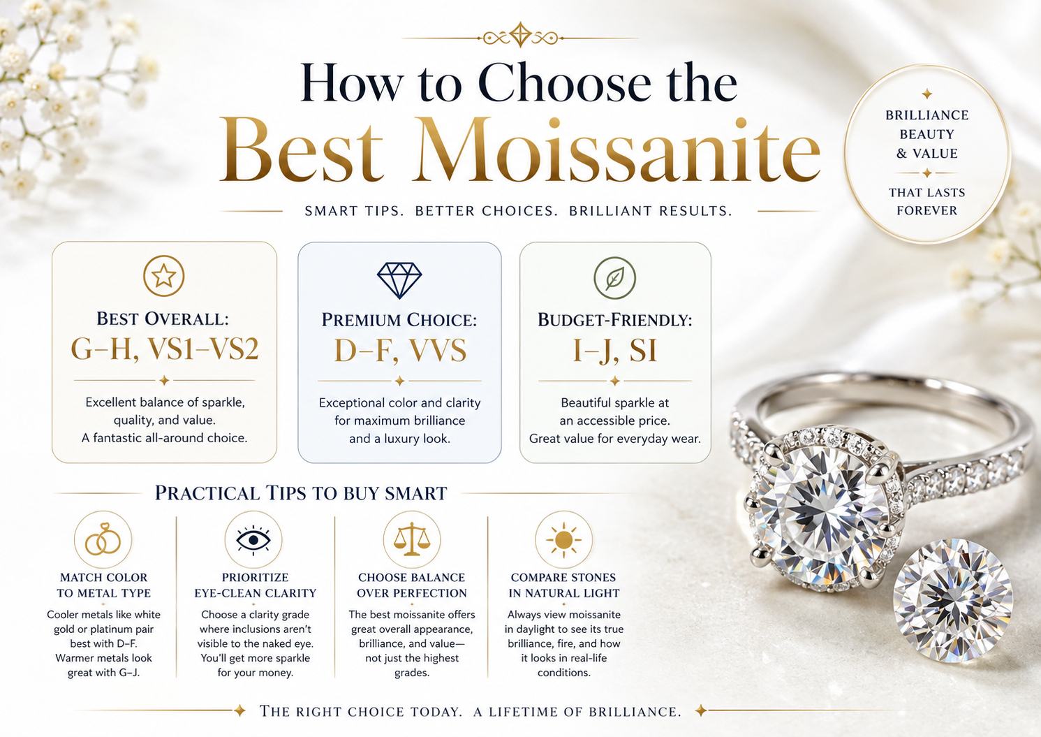 How to choose the best moissanite color clarity and value combination