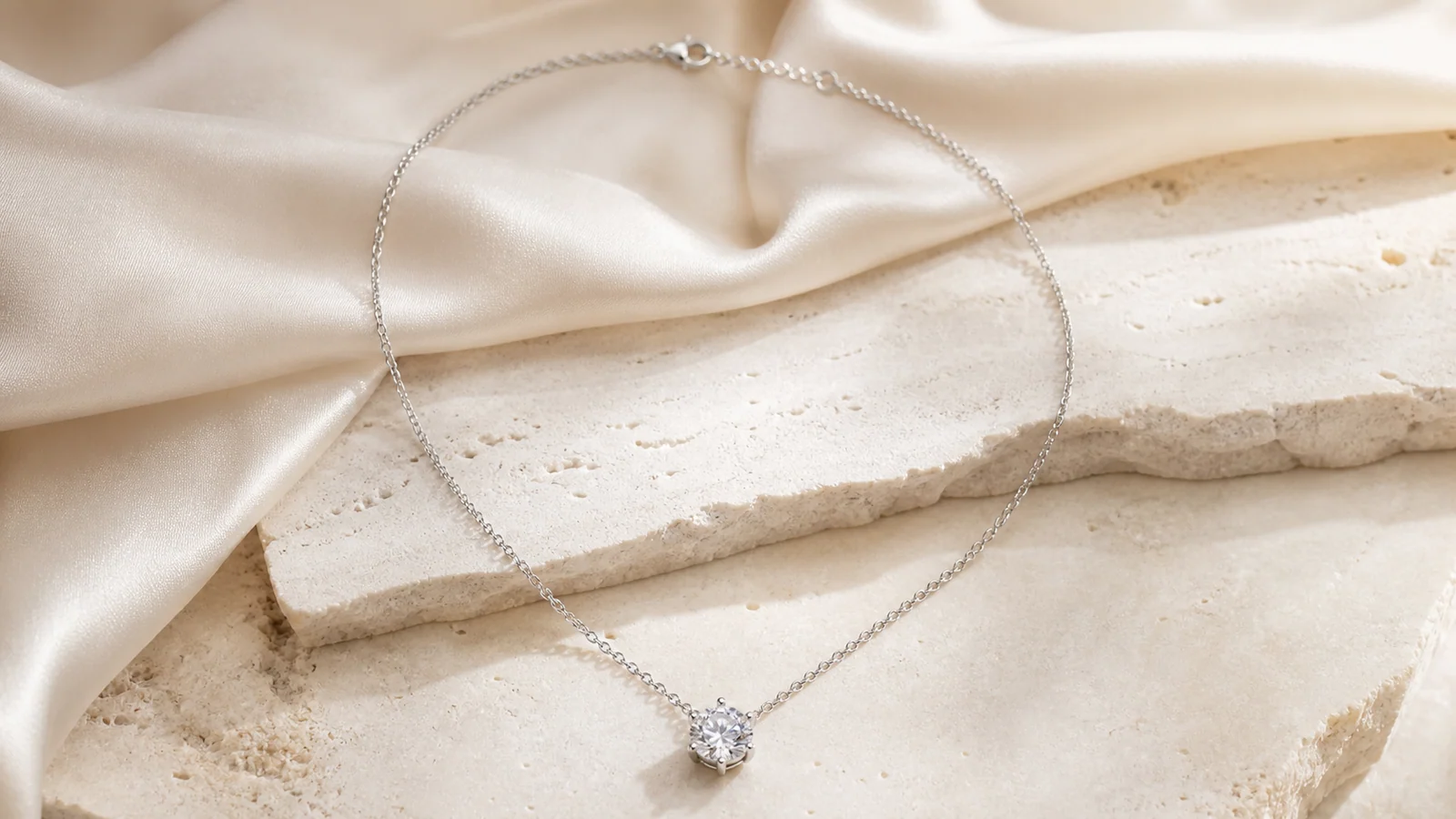 Classic Six-Prong Moissanite Necklace styled as a calm everyday capsule anchor