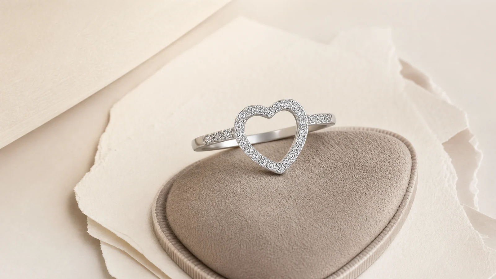 Heart Halo Moissanite Solitaire Ring presented as the hand focal point in a capsule
