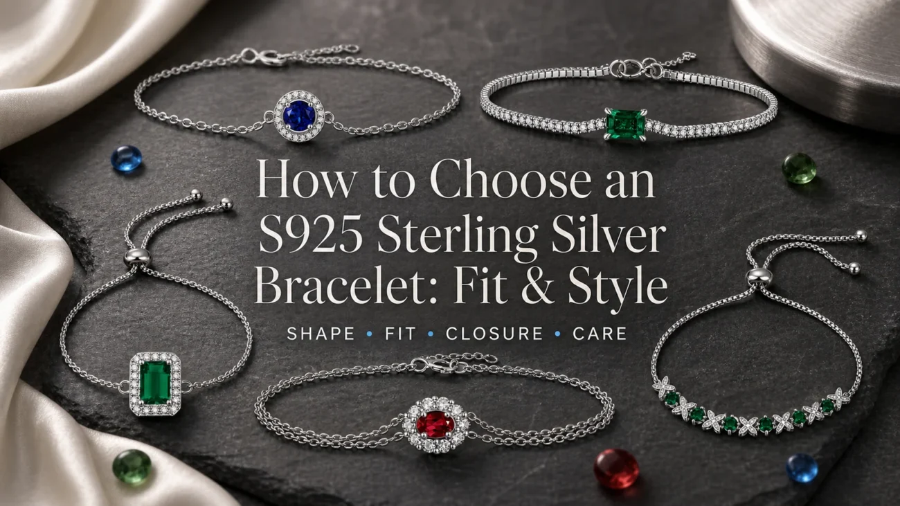 Five Sunshine Jewelry S925 sterling silver bracelets compared by centerpiece shape, color and closure style
