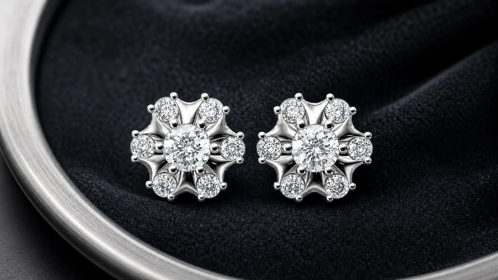 Sunburst Halo Moissanite Stud Earrings arranged for an everyday jewelry capsule