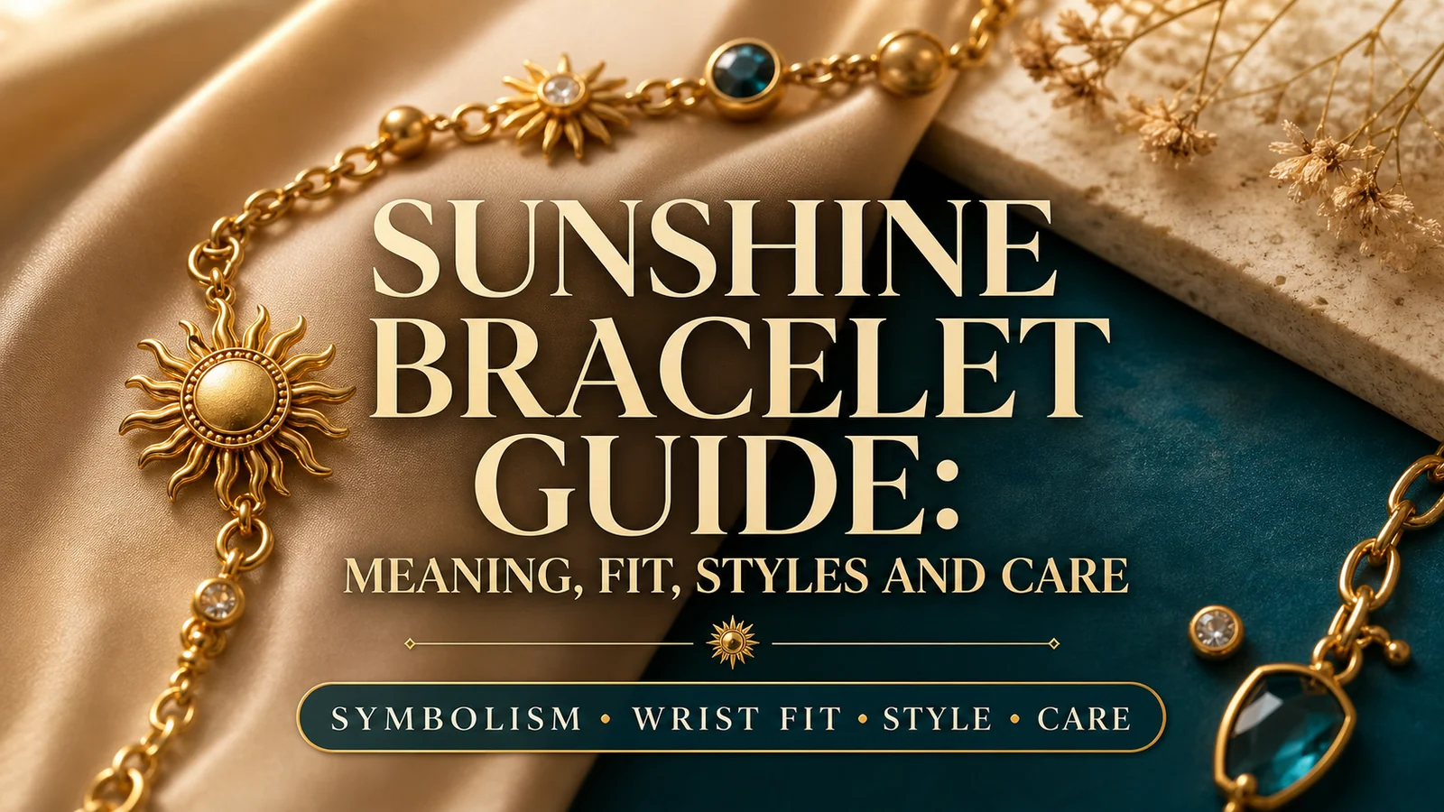 Sunshine bracelet guide cover with gold sun charms and the article title