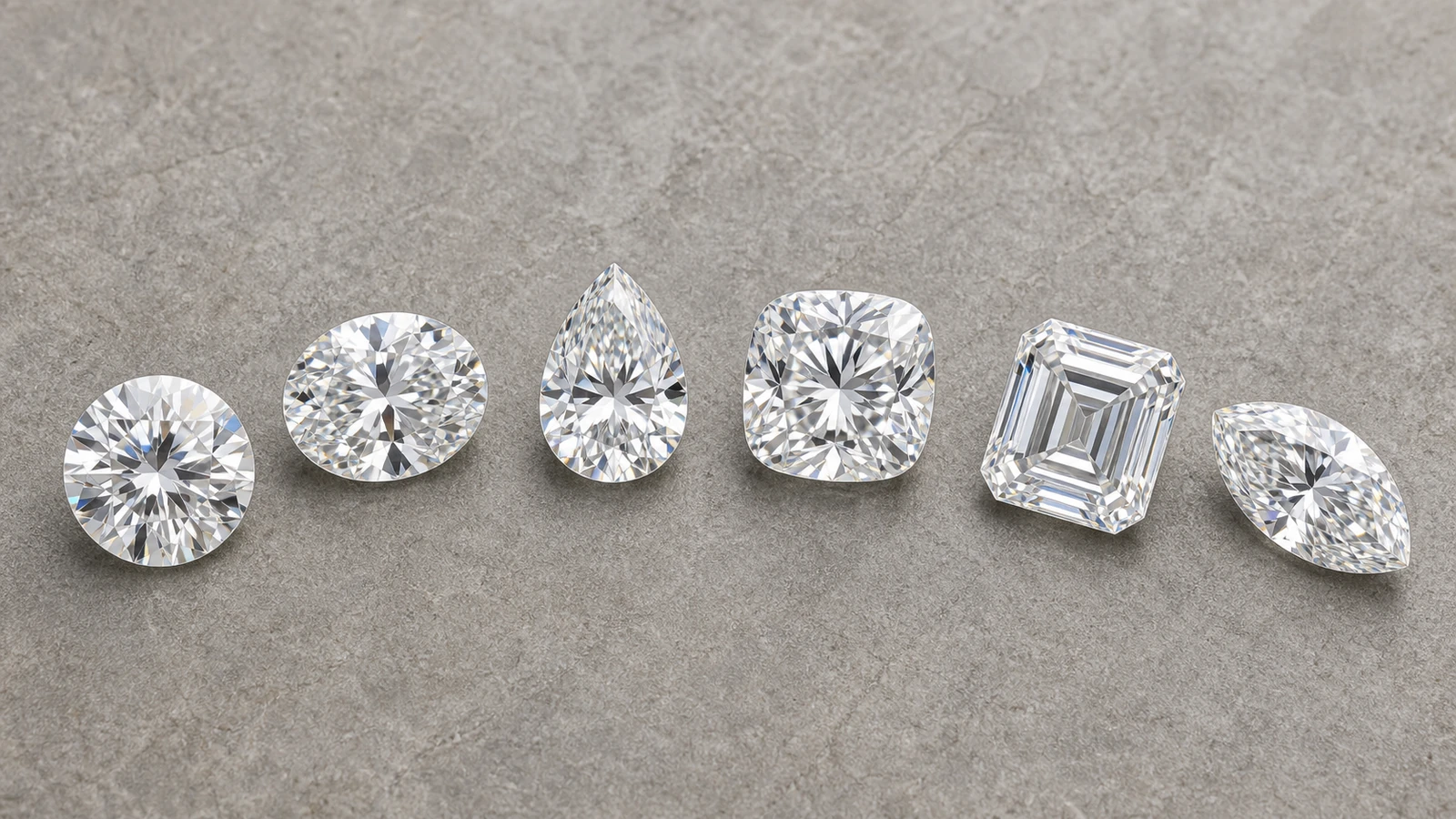 Round oval pear cushion emerald and marquise moissanite shapes shown side by side