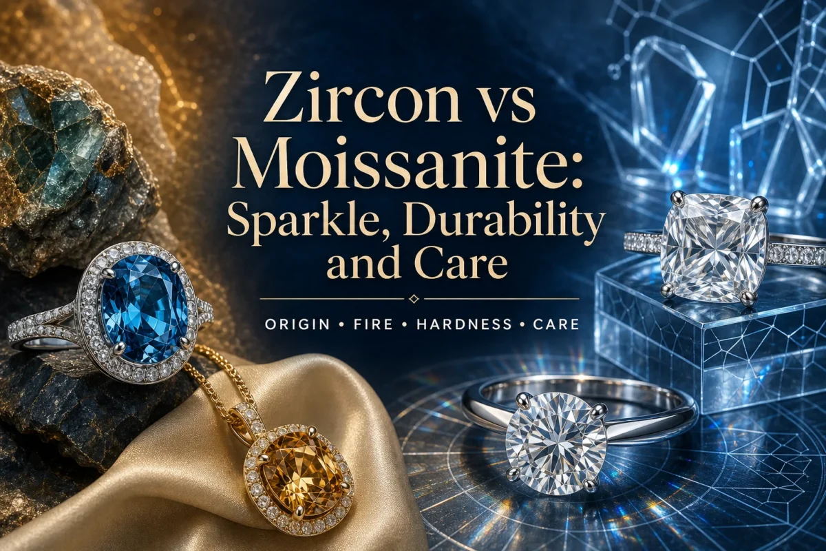 Zircon vs moissanite comparison guide for sparkle, durability, and care