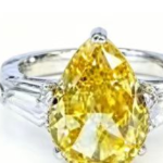 Golden Pear-Cut Baguette Accent Moissanite Ring - MS0827