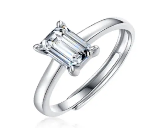 Emerald-Cut Four-Prong Solitaire Moissanite Ring - MS0829