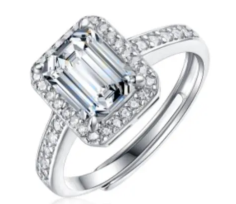 Emerald-Cut Double Halo Moissanite Ring - MS0836