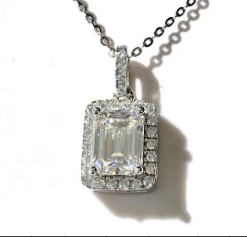 2 CT Emerald-Cut Halo Moissanite Pendant - MS0872