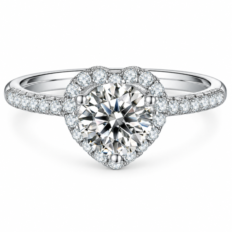 1 CT Heart-Cut Halo Moissanite Ring - MS0905