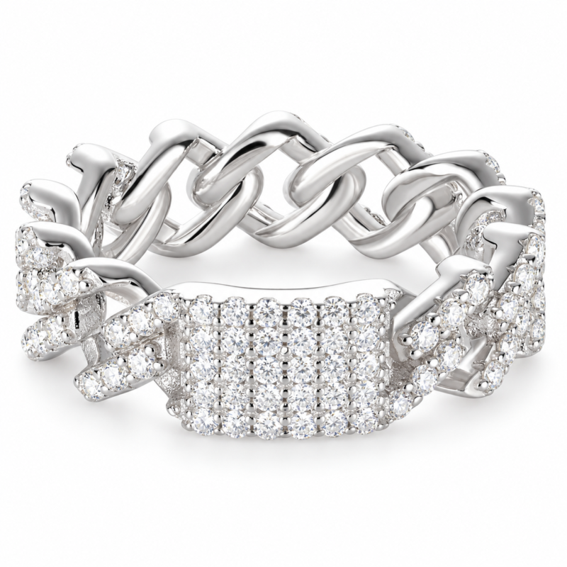 Monaco Chain-Link Pavé Moissanite Ring - MS0906