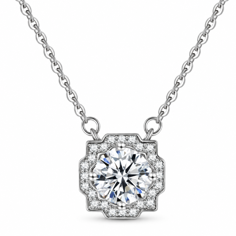1 CT Double-Halo Moissanite Pendant Necklace - MS0949
