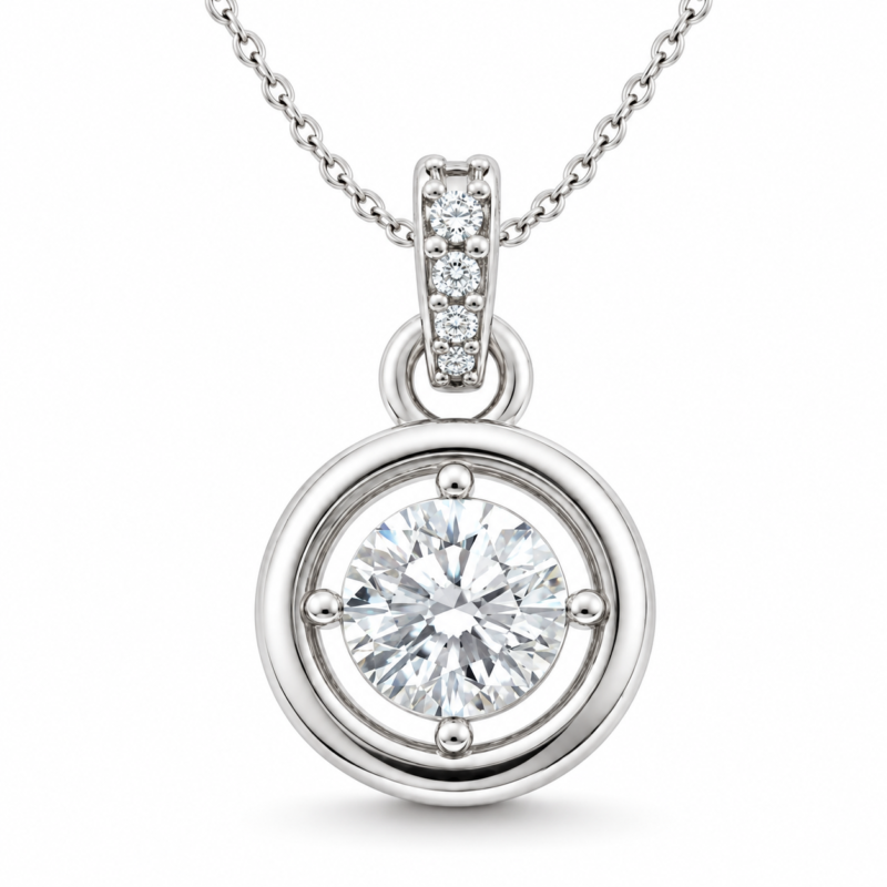 1 CT Silver-Tone Moissanite Pendant Necklace - MS0957