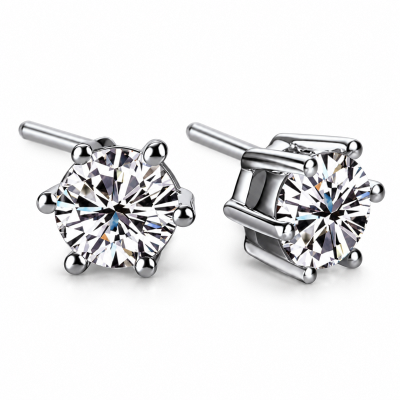 3 CT Classic Six-Prong Round Moissanite Stud Earrings - MS0988