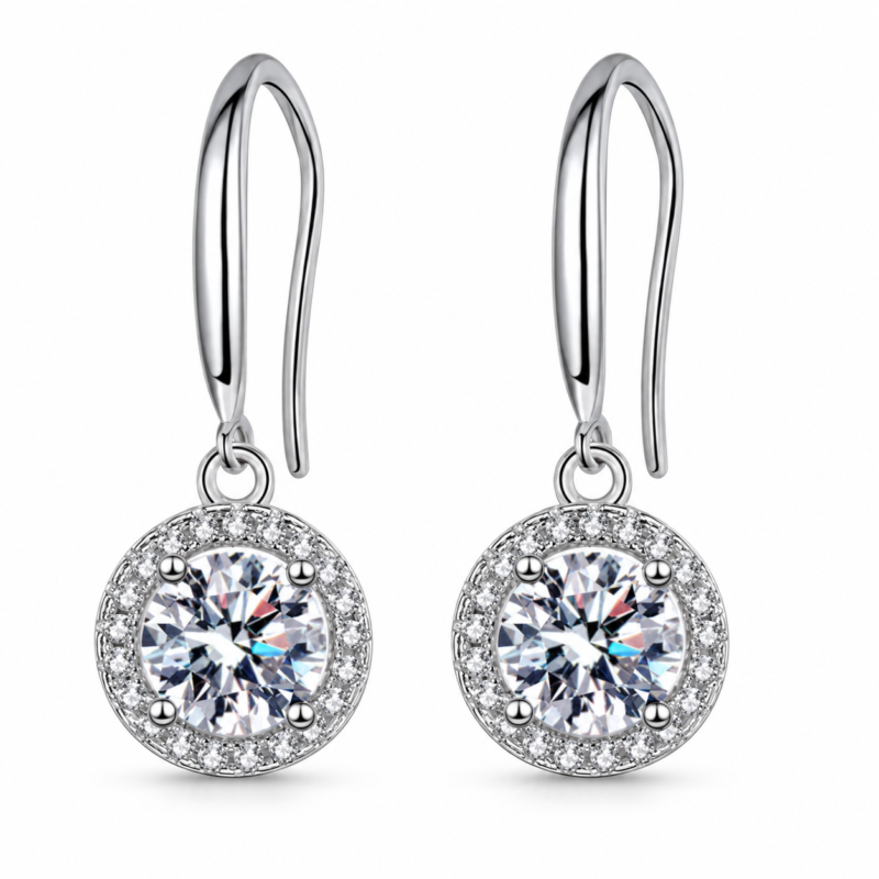 0.5 CT Round Bezel Moissanite Drop Earrings - MS0989