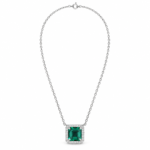 S925 Emerald-Cut Green Halo Pendant Necklace