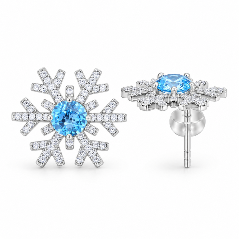 S925 Blue Topaz Snowflake Stud Earrings
