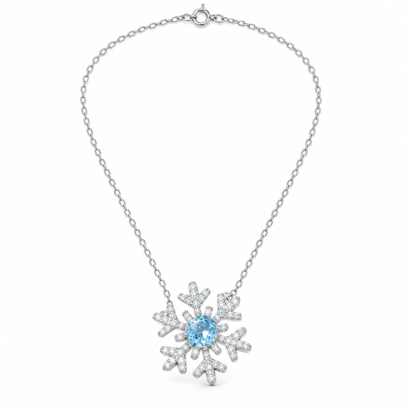 S925 Blue Topaz Snowflake Pendant Necklace