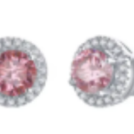 Pink Moissanite Halo Stud Earrings - MS1018