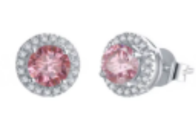 Pink Moissanite Halo Stud Earrings - MS1018