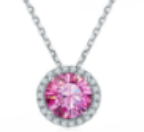 Pink Moissanite Halo Pendant Necklace - MS1019