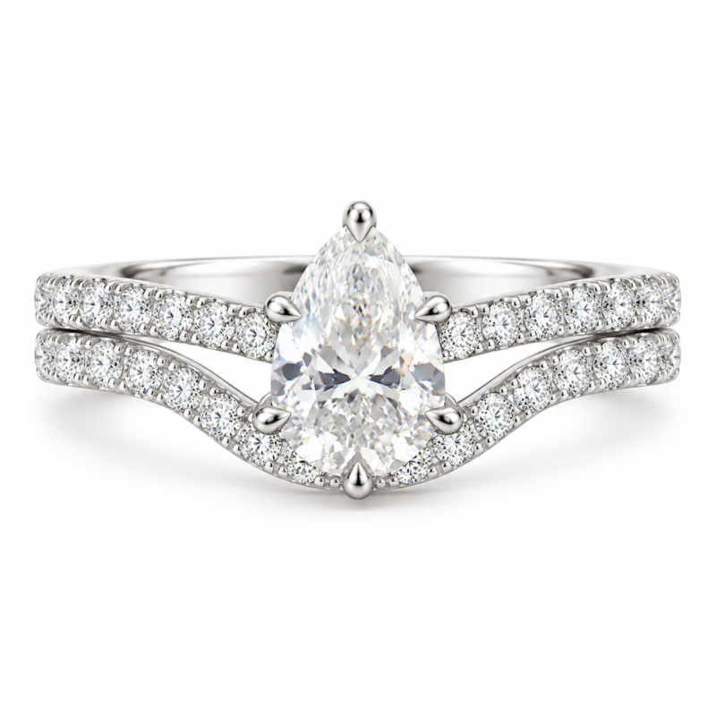 S925 Pear Cut Moissanite Bridal Ring Set Two Piece Stacking Engagement Rings