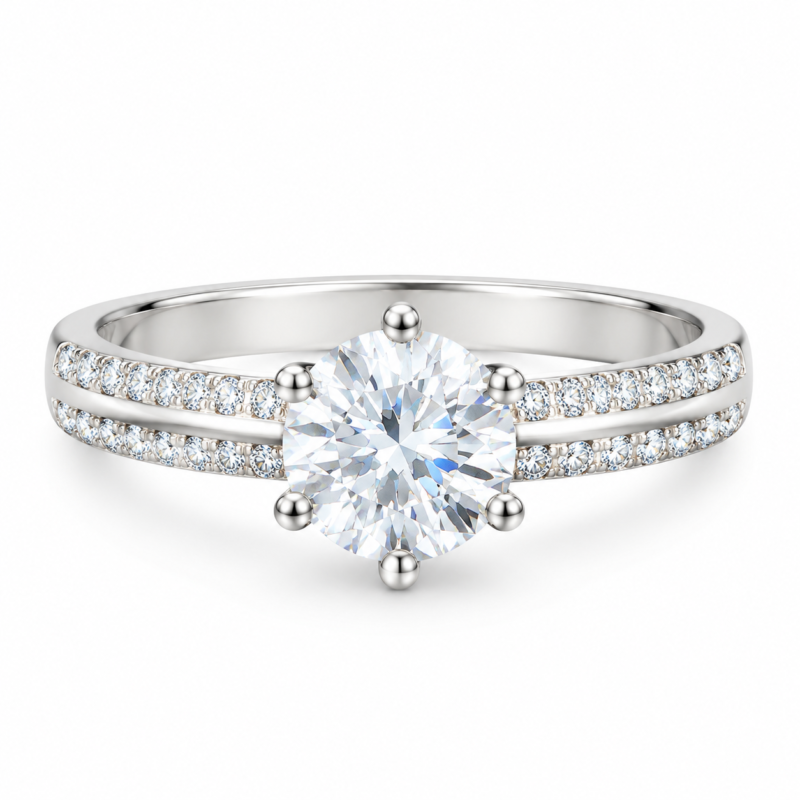S925 1 CT Round-Cut Double Band Moissanite Ring