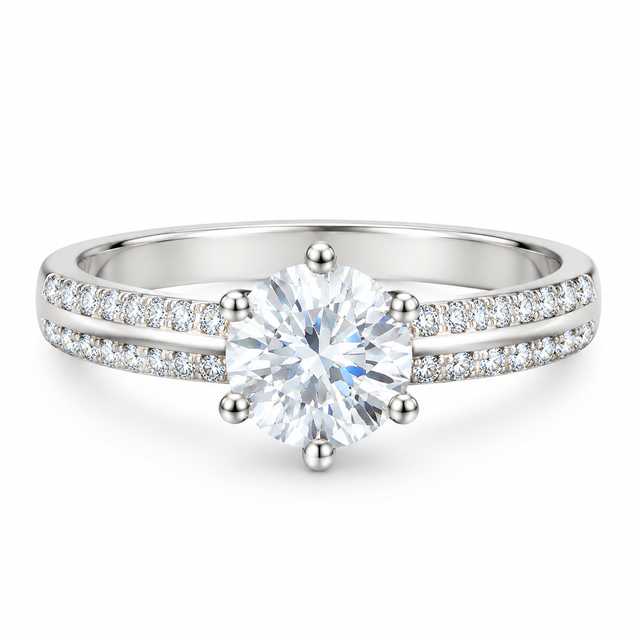 MS1023 S925 1 CT Round-Cut Double Band Moissanite Ring – Image 1