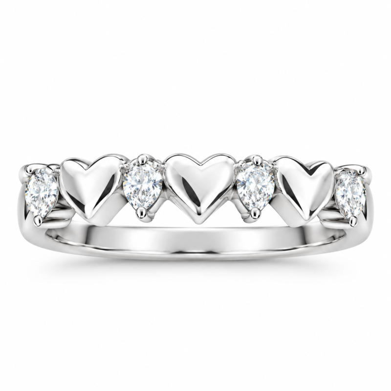 S925 Heart & Pear Cut Moissanite Band Ring