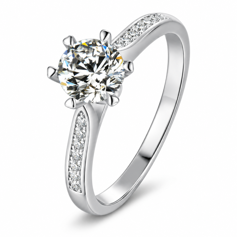 S925 1CT Round Cut Moissanite Six Prong Solitaire Engagement Ring