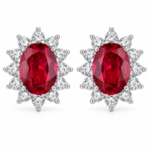 S925 5×7mm Red Oval Moissanite Halo Stud Earrings