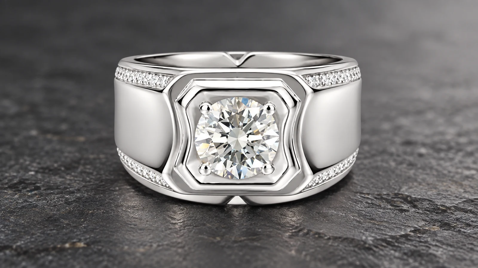 Broad cushion-frame ring showing structured visual balance
