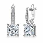 S925 Silver Princess-Cut Moissanite 4-Prong & Pavé-Set Hinged Earrings | Pair