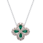 S925 Sterling Silver Green Pear-Cut Clover Halo Pendant Necklace