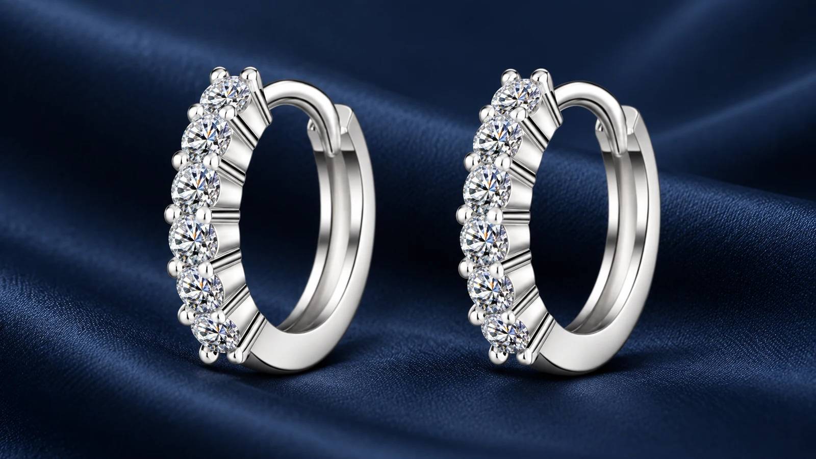 Matching pavé huggie earrings showing paired visual balance