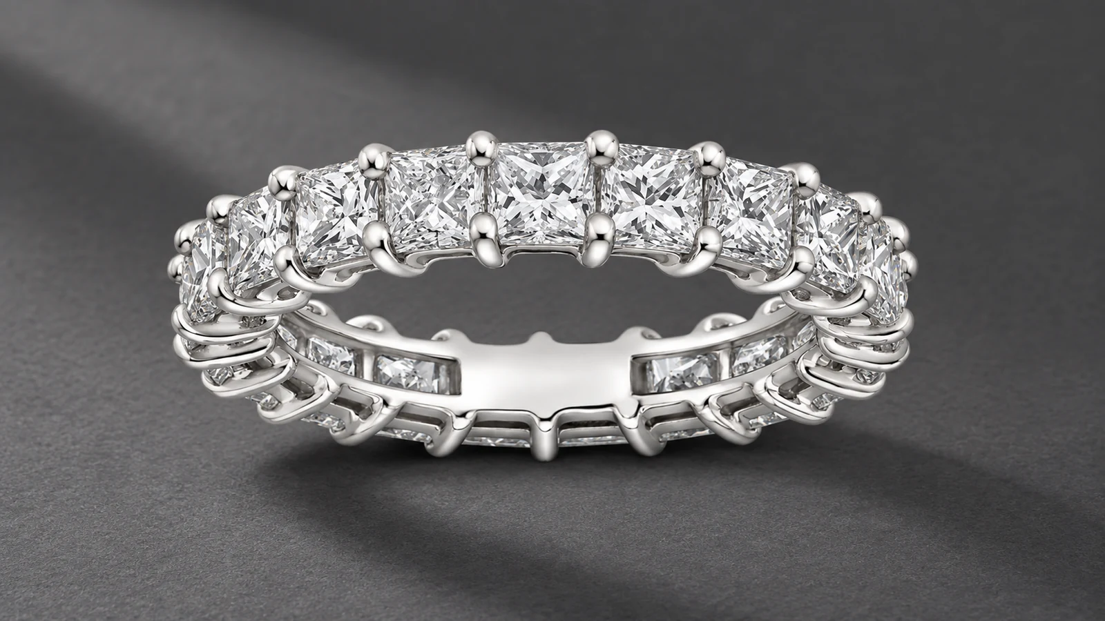 Princess-cut eternity band showing repeated visual rhythm