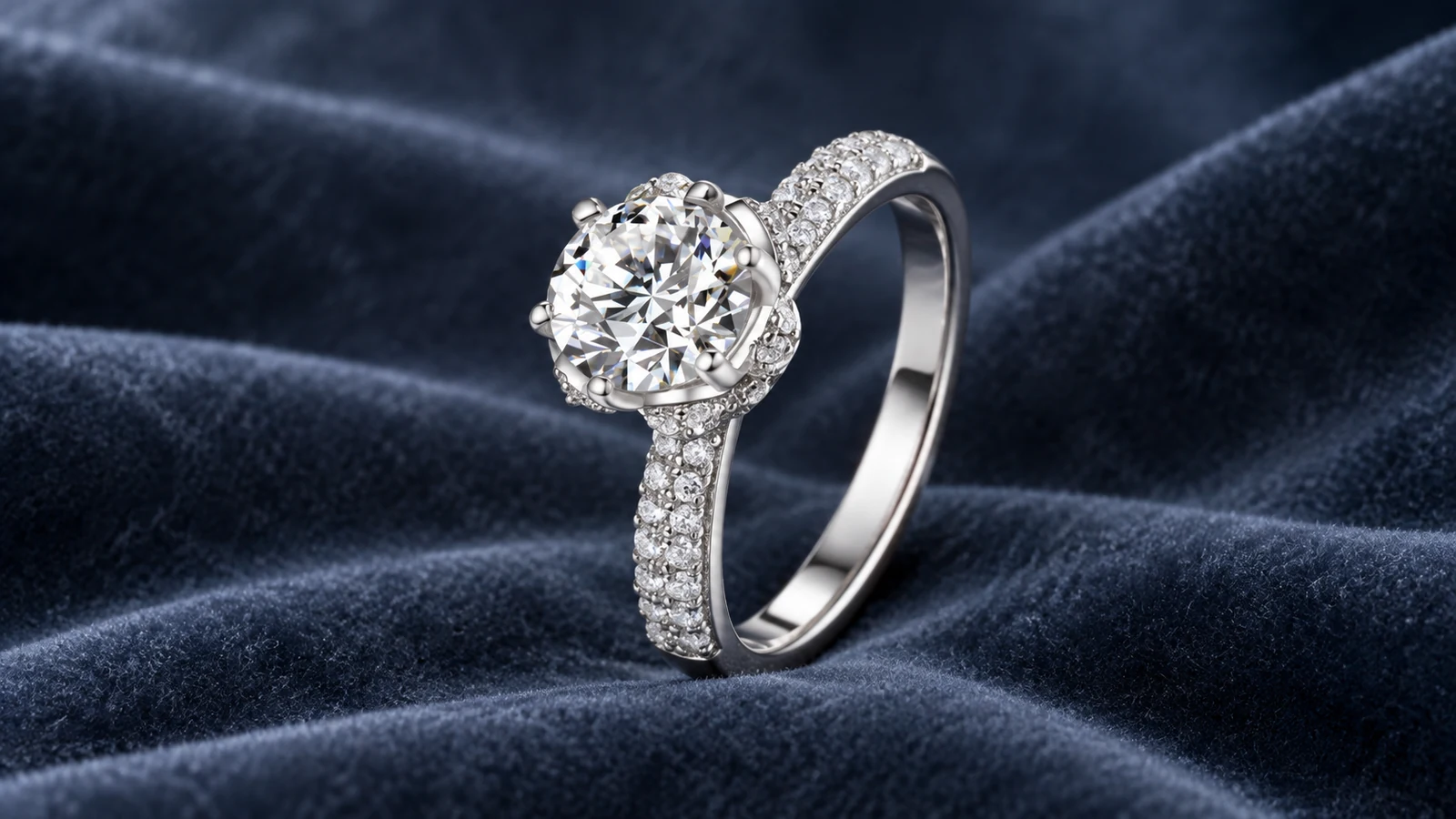 Snow Queen halo ring with center halo and pave shank