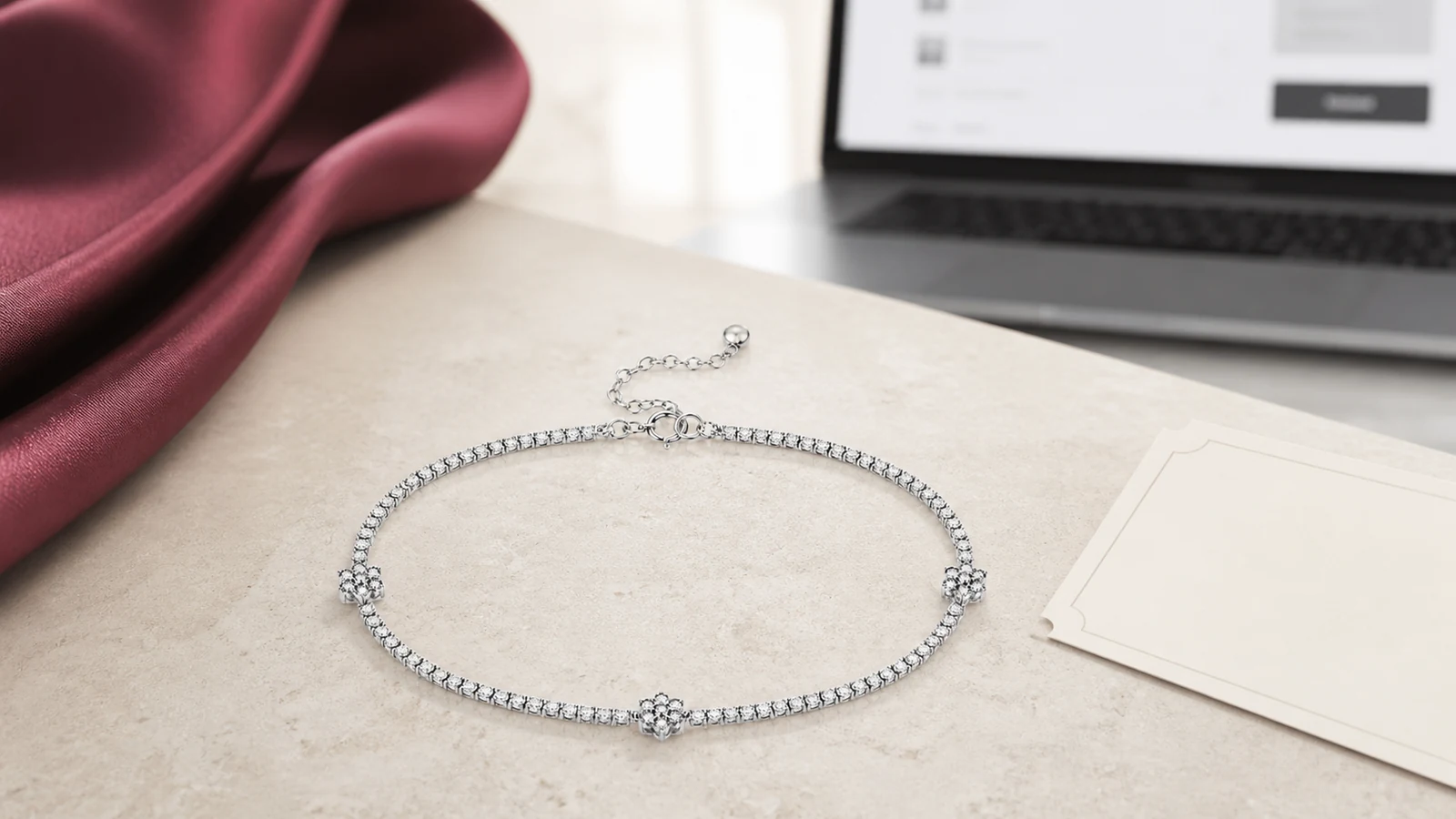 MS0105 bracelet beside a blurred checkout screen and blank coupon card