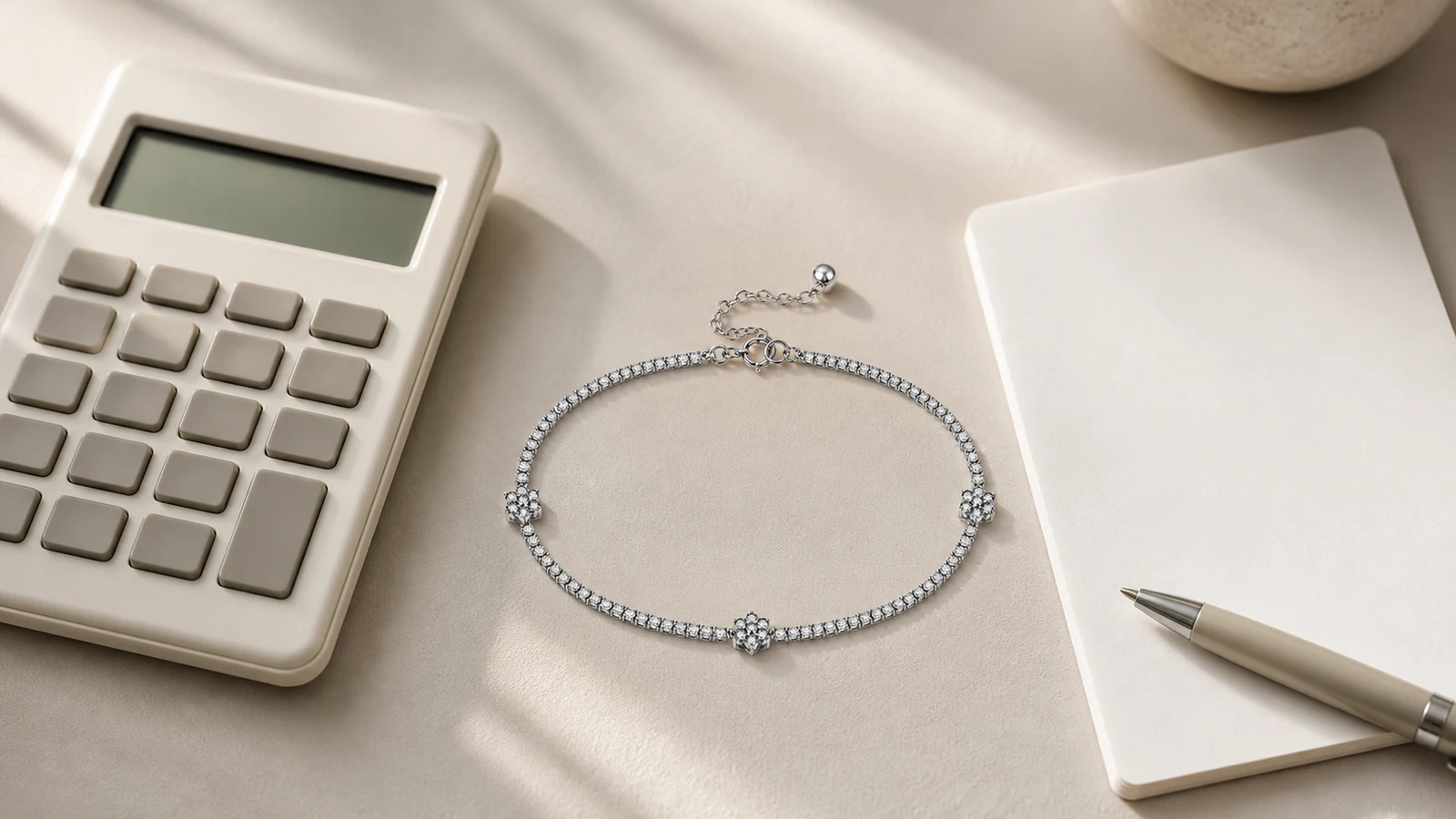 MS0105 bracelet beside a blank calculator and order summary