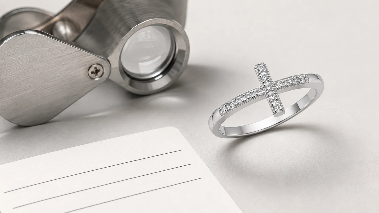 MS0159 X cross ring with a loupe and a blank specification card