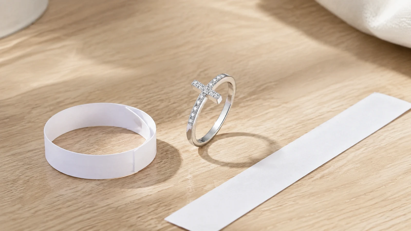 MS0159 X cross ring beside plain paper tools for checking ring size