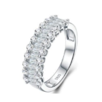 S925 Sterling Silver Emerald Cut Moissanite Half Eternity Ring