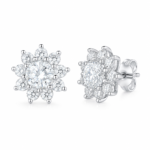 S925 Sterling Silver Floral Halo Moissanite Stud Earrings