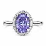 Lavender Oval Moissanite Halo Ring in S925 Sterling Silver