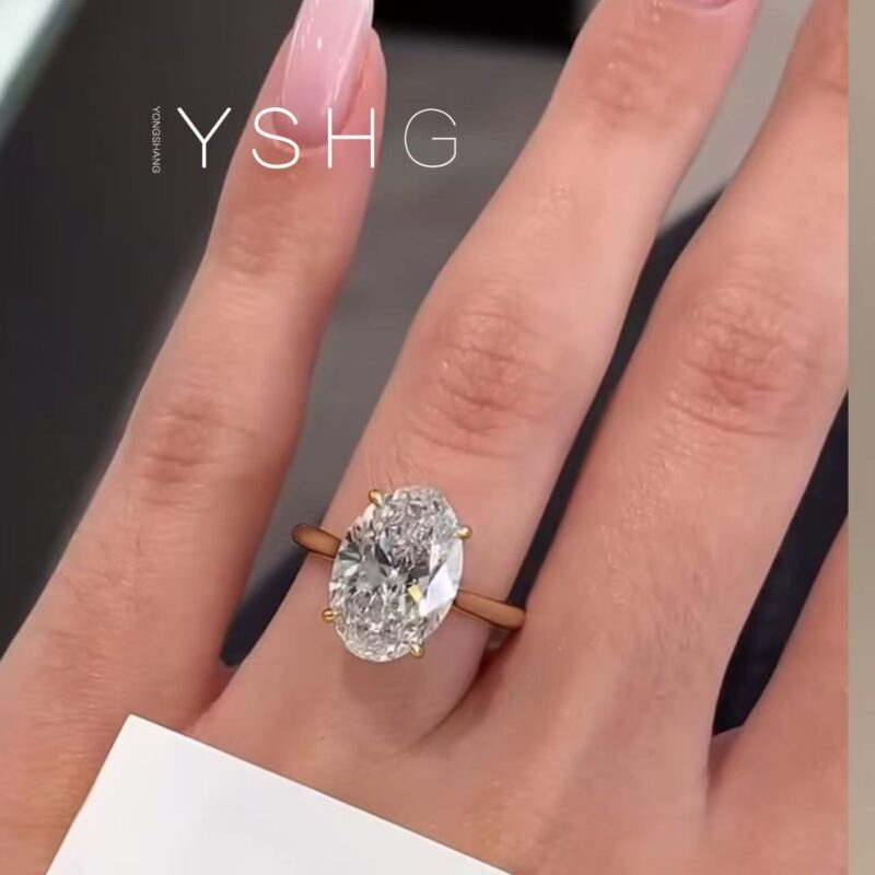 S925 Sterling Silver 3CT Oval-Cut Moissanite Solitaire Ring with 14K Gold Plating